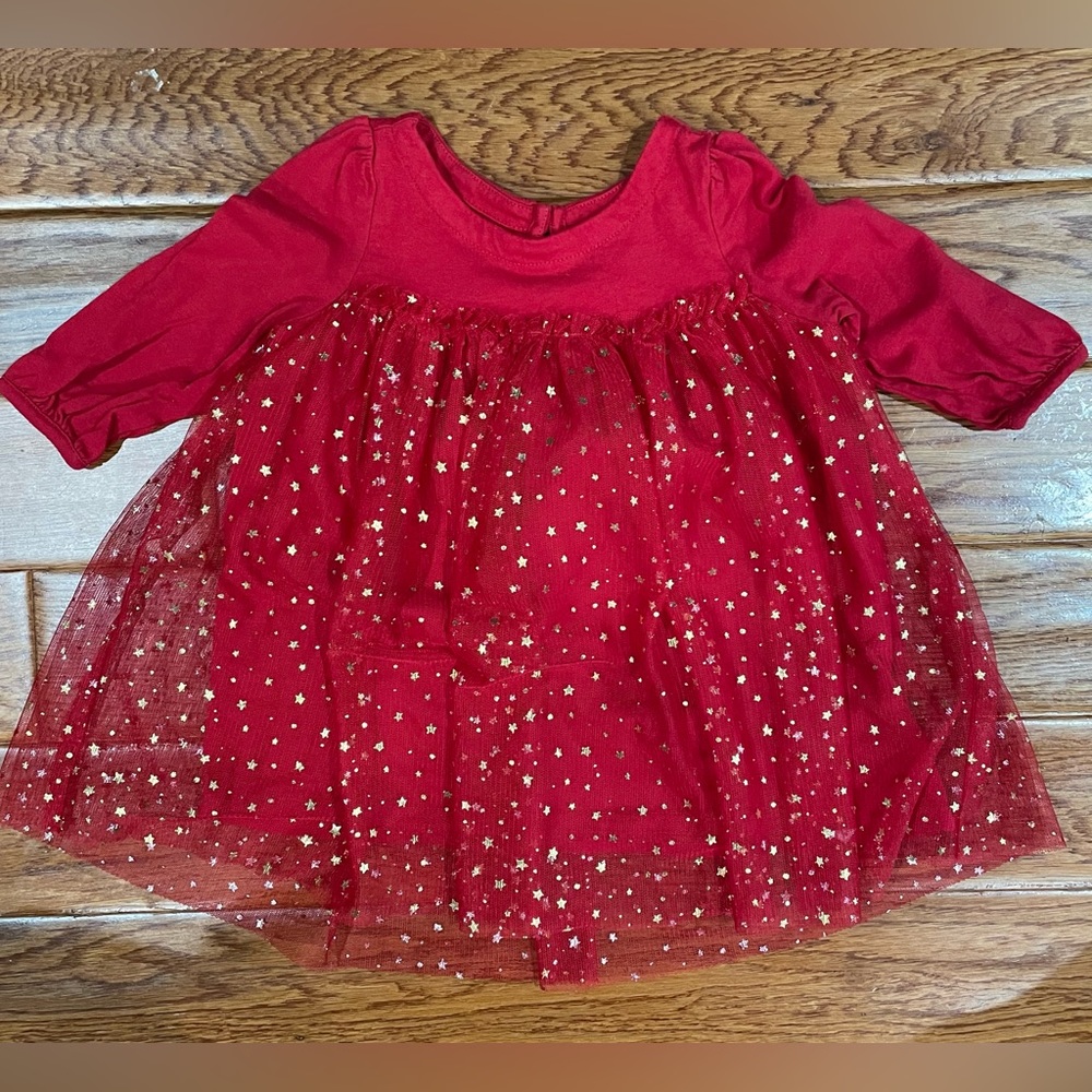 Like New Gap Baby 6-12 month Sparkly Gold Star and Red Dress- Girl